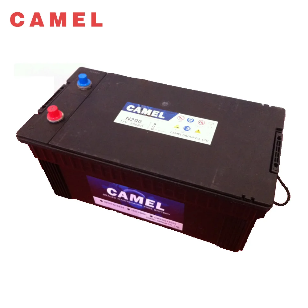 Camel brand High quality N200MF DIN200 12v lead acid battery  Maintenance Free truck battery 12v 200ah battery