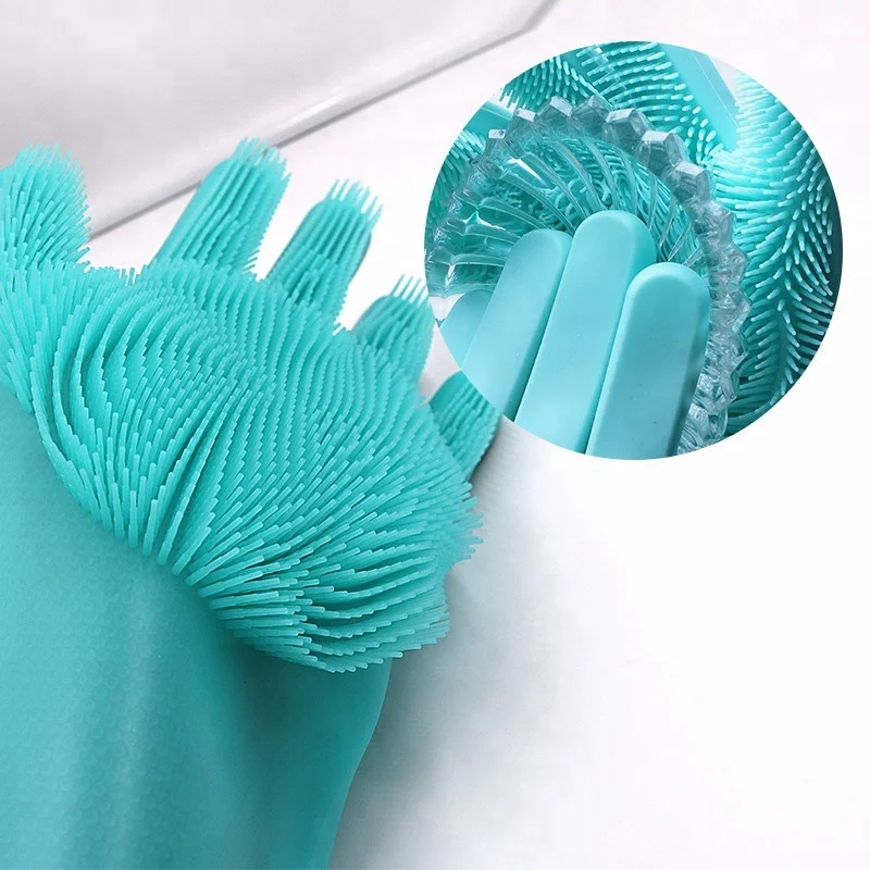 New Magic Silicone Dish Washing Gloves With Scrubber Heat Resistant Brush Scrubbing Glove Kitchen Hand Glove in High Quality