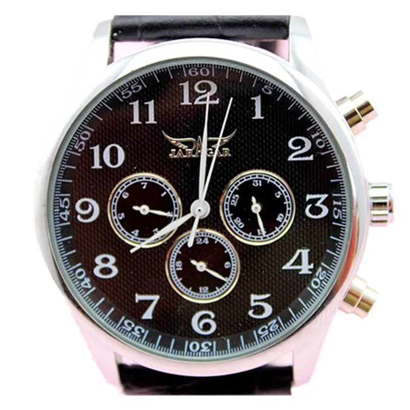 new arrival jaragar brand luxury watch self wind mechanical 6 hands analog display leather men business automatic watch 2017