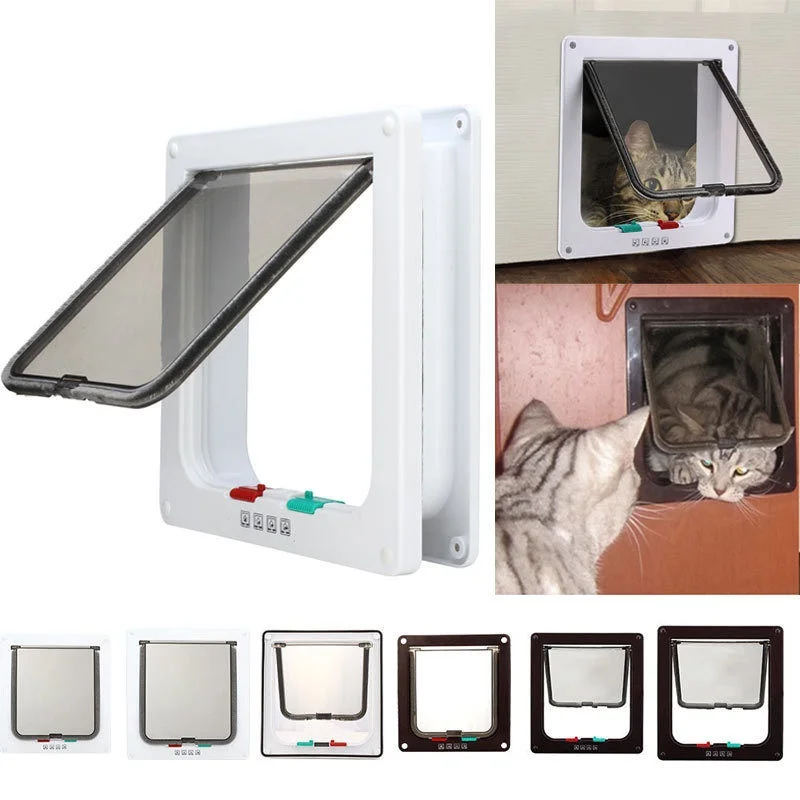 
Dropshipping Security Control 4 Way Safe Gate Doors Small Pet Doggie Kitten Dog Flap Cat Door 