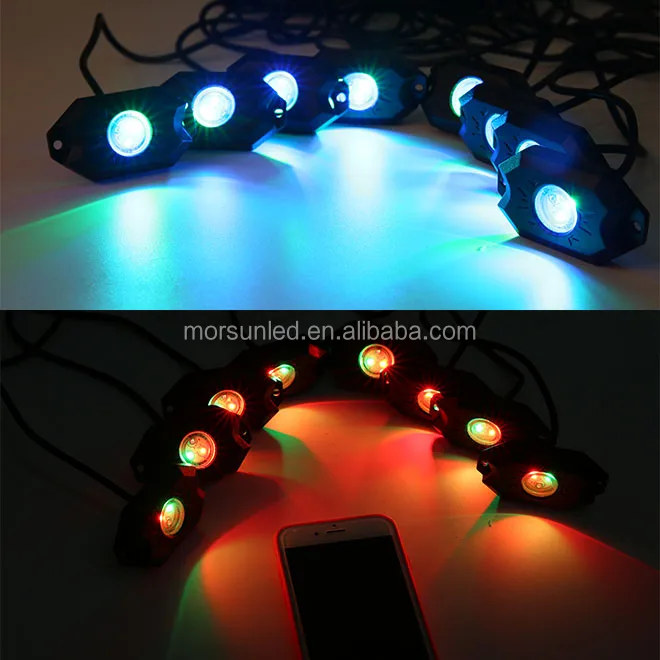 Morsun LED Rock Lights Wireless RGB Color Changing Car Under Body Lighting (4pcs Kit)
