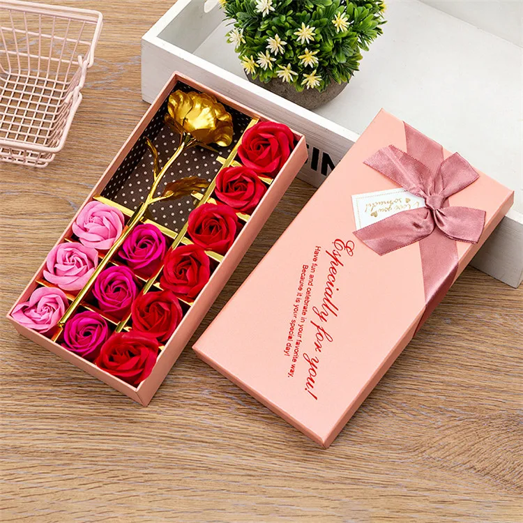 
12 Pieces Soap Rose Flower 24K Golden Rose Gift Box Girlfriend Practical Creative Romantic Gold Foil Rose Birthday Gift Valentin 