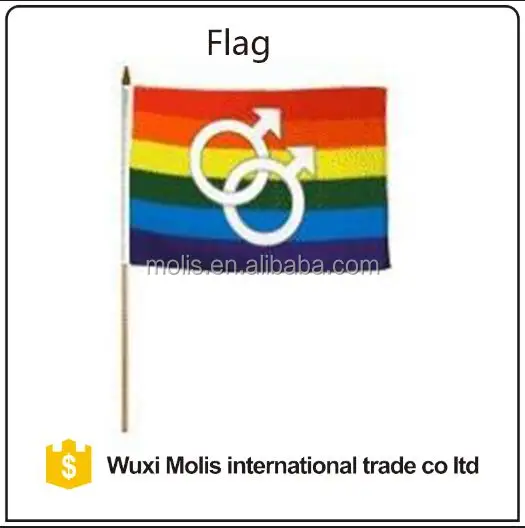 Дешевые пользовательские Двойной Марс Радуга руке держал флаг
