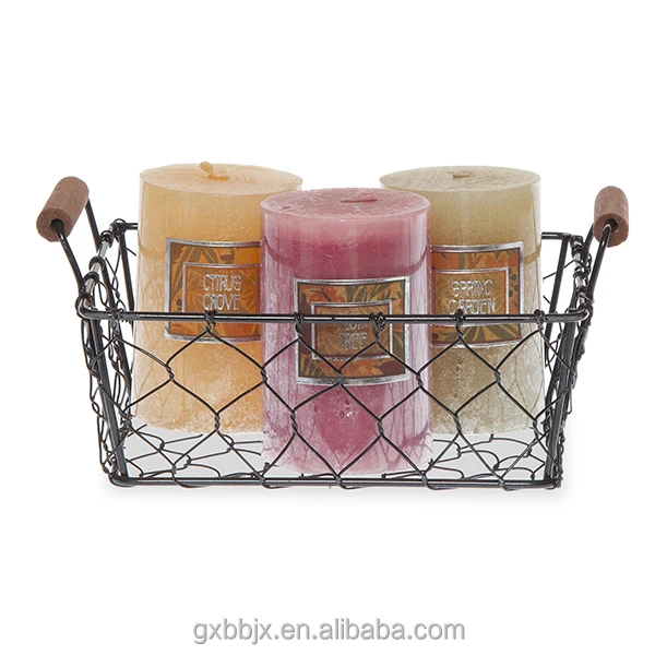 Wholesales Household Storage Type Mini Rectangular Wire Mesh Utility Basket with Wooden Side Handles