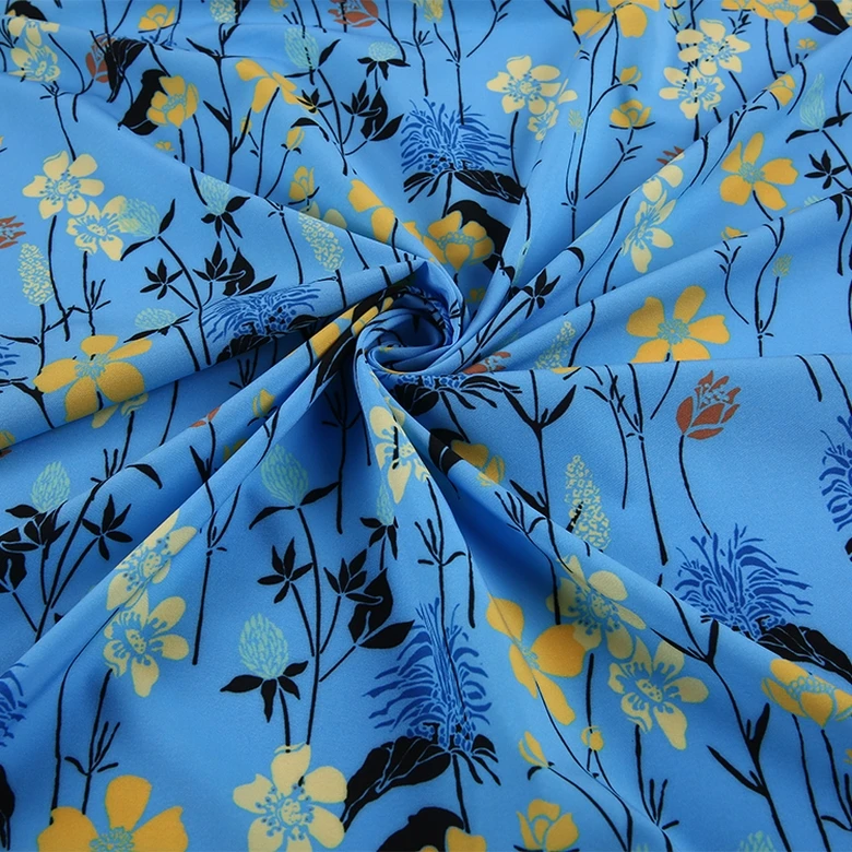 Digital print woven 50D polyester spandex floral 4 way stretch fabric for party dress