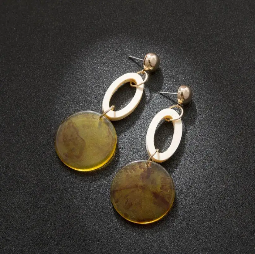 Korean Version Resin Retro Cold Wind Acrylic Geometric Ring Earrings With Acetic Acid Pendant Temperament