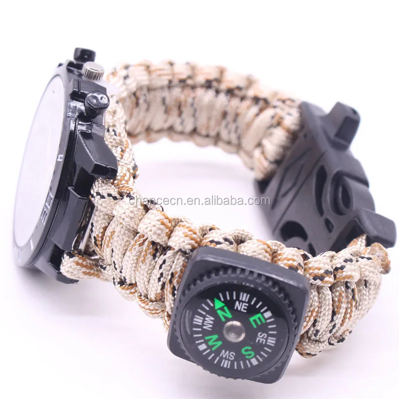 Outdoor Multi-functional  Braided Flint Compass Watch Survival Paracord Bracelet