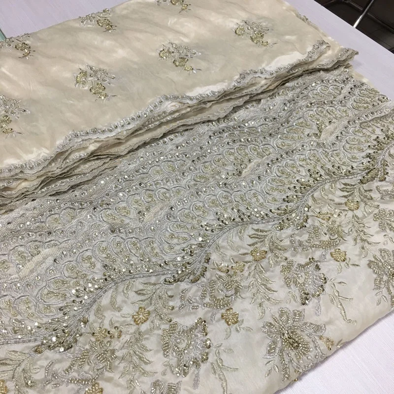 fancy bamboo embroidery fabric high quality hand sequin and beaded fabric for dress or clothing