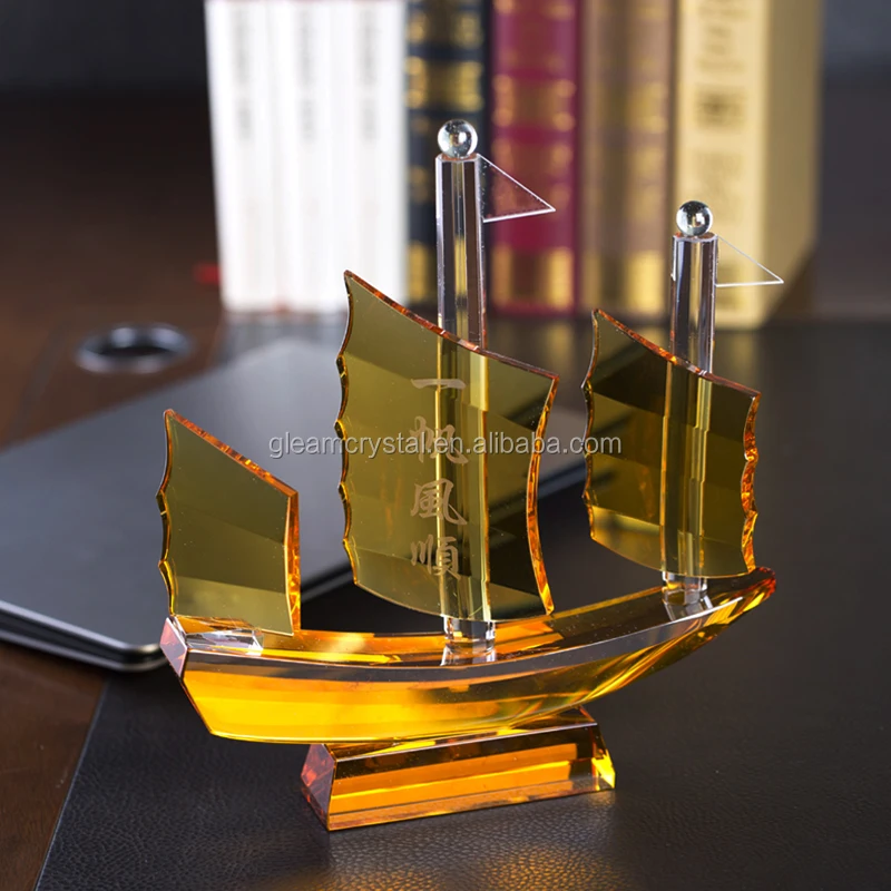 Golden Handicraft Smooth Sailing Crystal Glass Sailing Boat