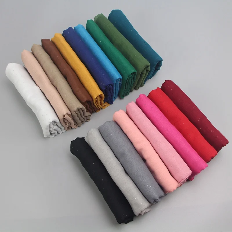 Supplier Dealer Amazon Hot Sale Glitter Cotton Scarf Shawl  Viscose Shinning Pure Color Scarf Arabic Dubai Hijab Pashmina