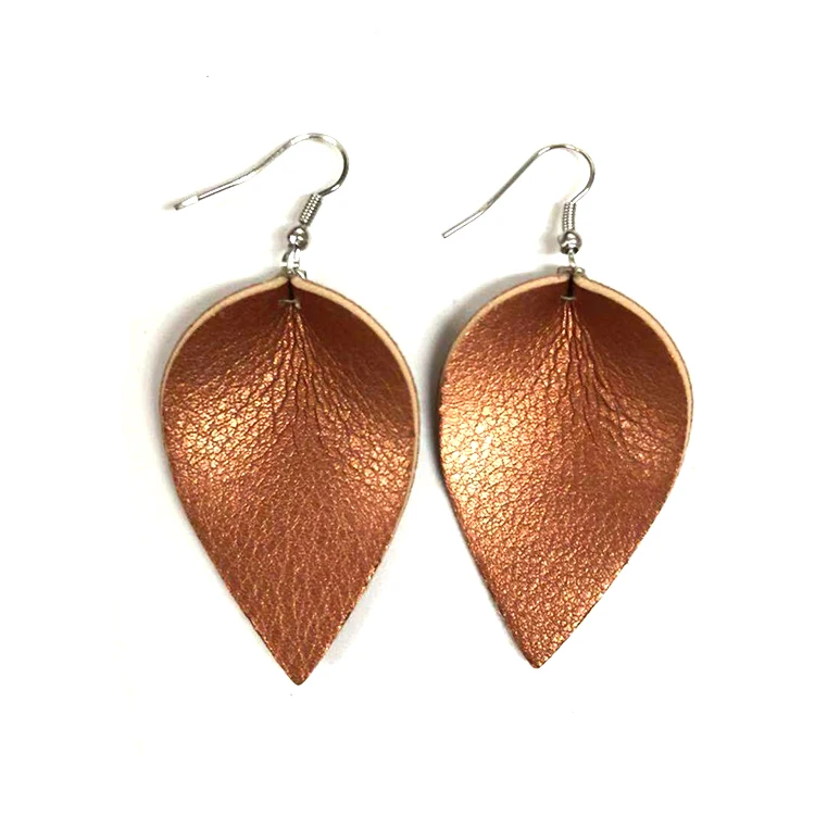 Factory Price 2022 Vintage Earrings Silk Luster Grace Smooth Leaf Leather Earrings