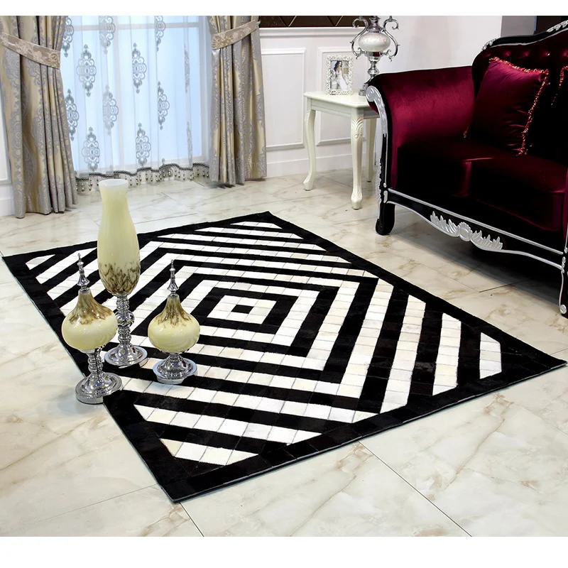 cowhide patchwork custom black and white rugs