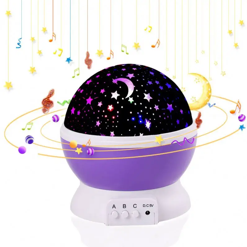 Updated Musical Night Light, 360 Rotating USB Rechargeable Star Projector Lamp Baby Music Lamp 12 Songs to Relax for Sleep Kids