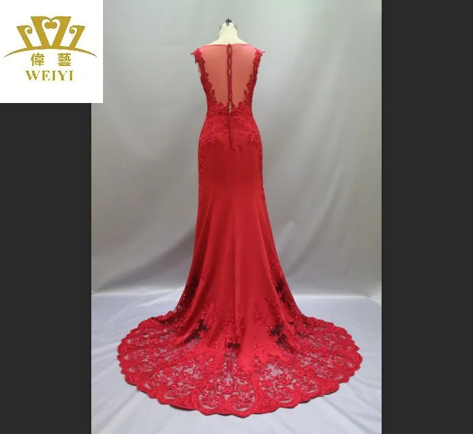 
2019 sleeveless sling wedding dress Elegant temperament Cotta Tail lace Bridesmaid Dresses red v-neck Bride robe evening wear 
