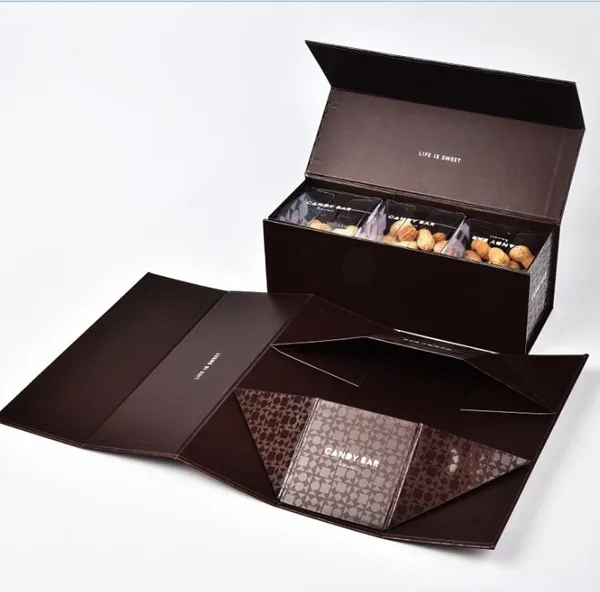 Luxury Cardboard collapsible rigid gift  box with Magnet closure Chocolate Packaging flat delivery box