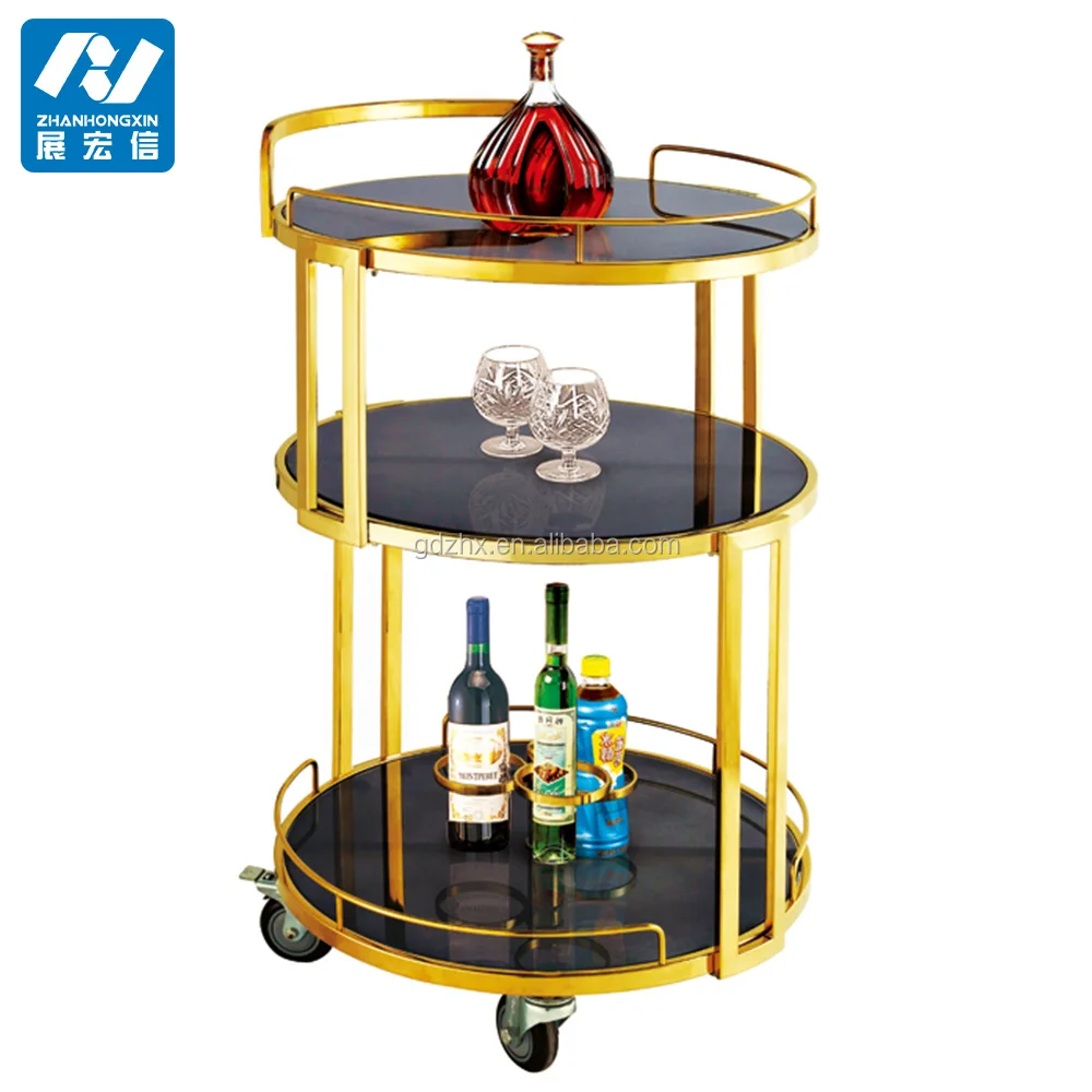 Hotel Golden beverage Serving Cart Wine Rolling Trolley