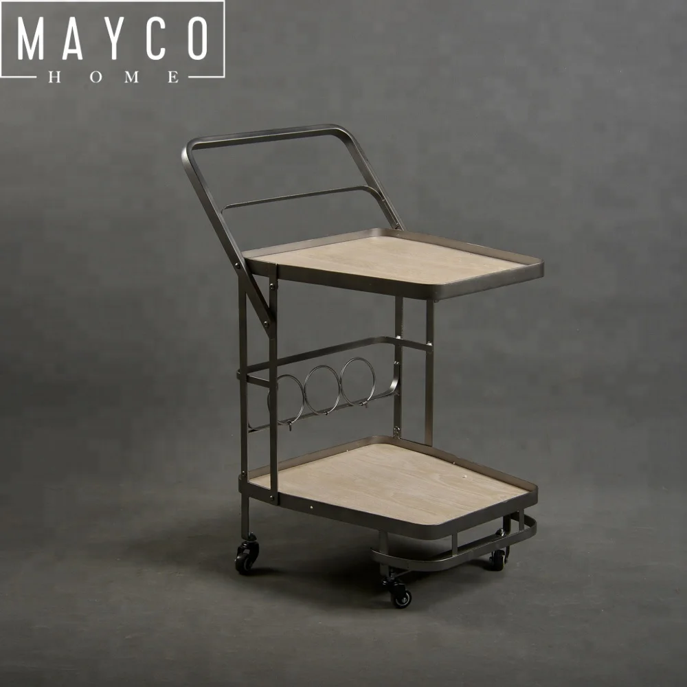 Mayco Modern Antique Vintage 3-Tiered Iron and Fir Wood Storage Serving Wine Bar Cart with Caster Wheels
