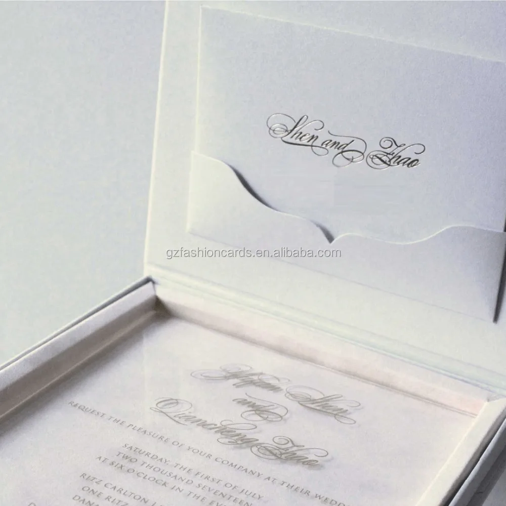 Gorgeous Hardcover Pocket Inside DIY Party Box Invitations with Clear Acrylic Wedding Invitation card