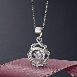 Smart Korean Moissanite CZ Diamond Sterling Silver Pendant Necklace for Women YJAD001476