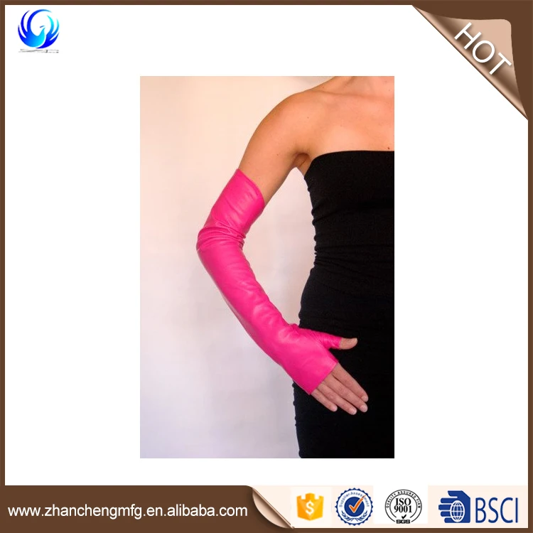 Pink Long Leather Opera Gloves