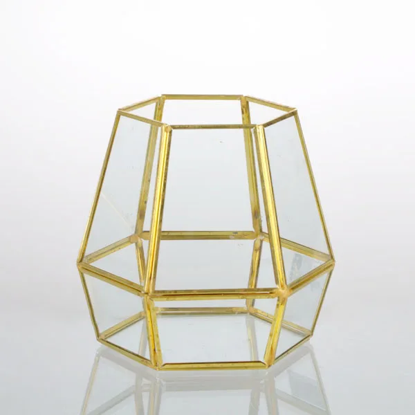Sphere shape golden rim faceted terrarium glass vase