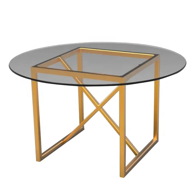 MRS WOODS Modern Style 4 Seater Gold Stainless Steel Frame Round Glass Wedding Dining Table