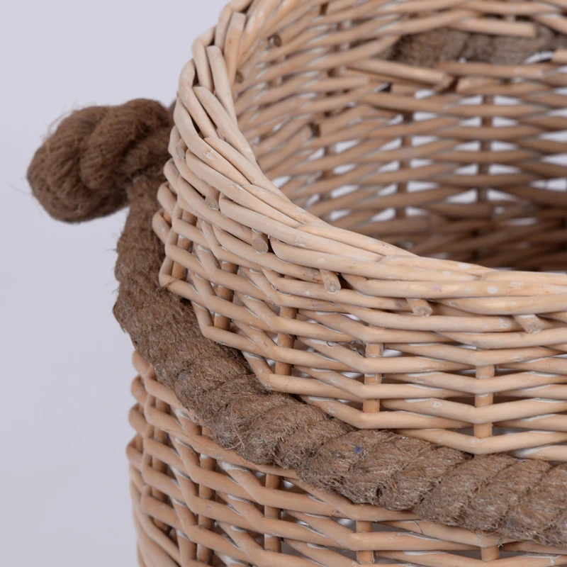 Jute Rope Large Round Belly Woven Rattan Garden Plant Storage Bin Willow Wicker Basket Laundry Gift Hampers With Handles