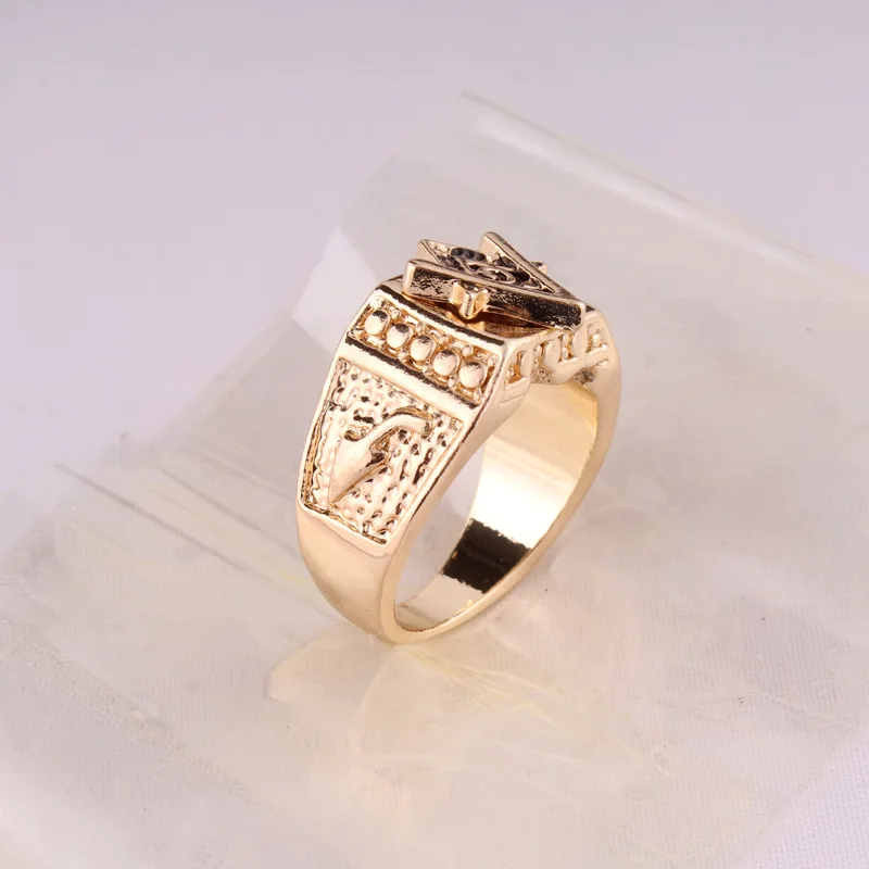Men Masonic Ring 18K Gold Plated 316L Stainless Steel With Vintage Master Gold Biker for men