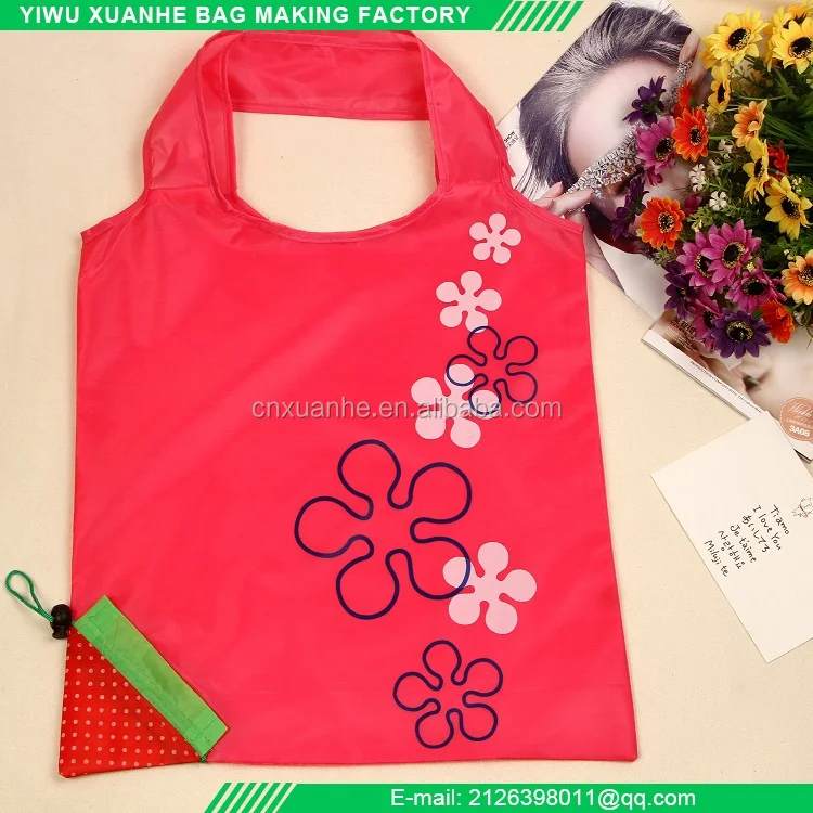 Strawberry folding fruit shape shopping bags with polyester nylon fabric