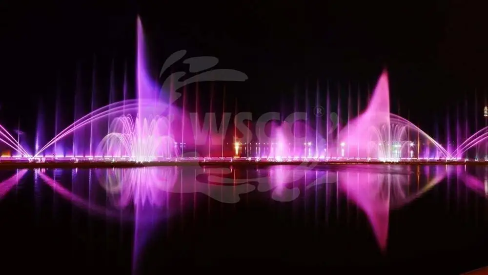 Beautiful water show dancing music fountain show with LED light , laser, projector and water screen for lake or square