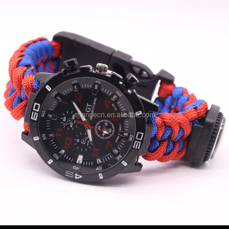Outdoor Multi-functional  Braided Flint Compass Watch Survival Paracord Bracelet