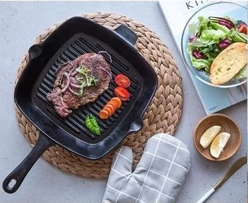 Color Enamel Cast Iron Steak Korea BBQ Grill Pot Pan For Fireplace