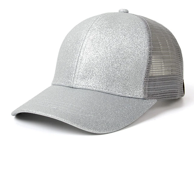 Glitter Ponytail Baseball Cap Women Snapback Hat Summer Messy Bun Mesh Hats Casual Adjustable Sport Caps