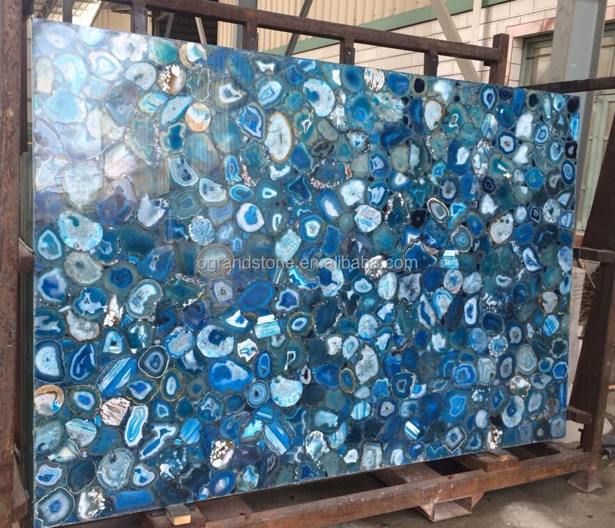 
Semi Precious Slab Natural Blue Agate Slabs Backlit 