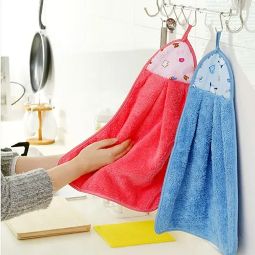 Hanging kichen microfiber hand towel coral fleece towel