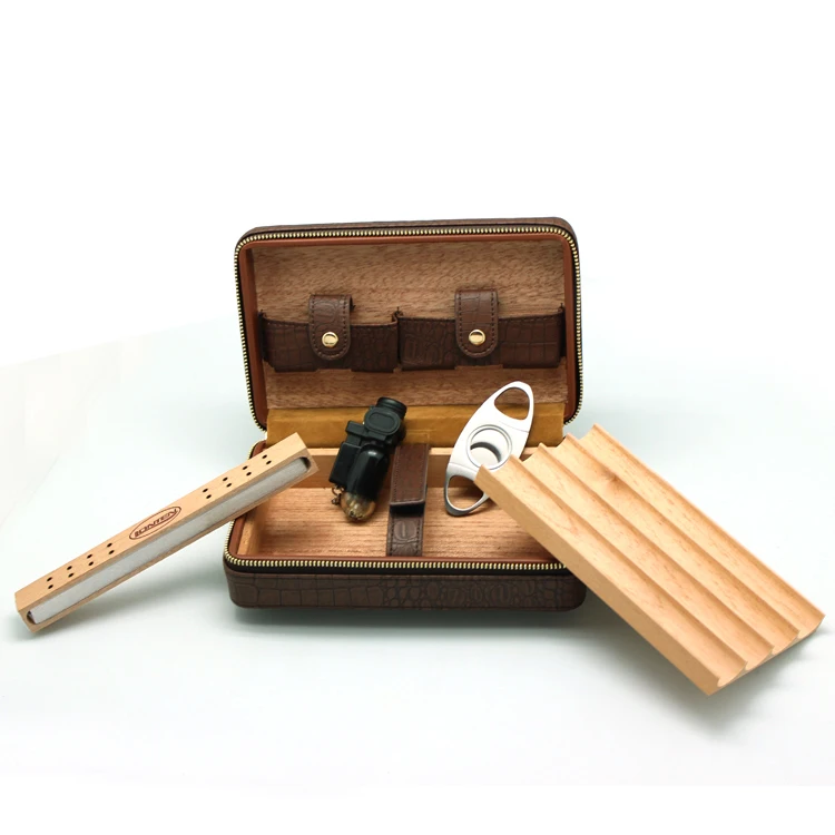 Wholesale Spanish Cedar Humidor Leather Travel Cigar Case