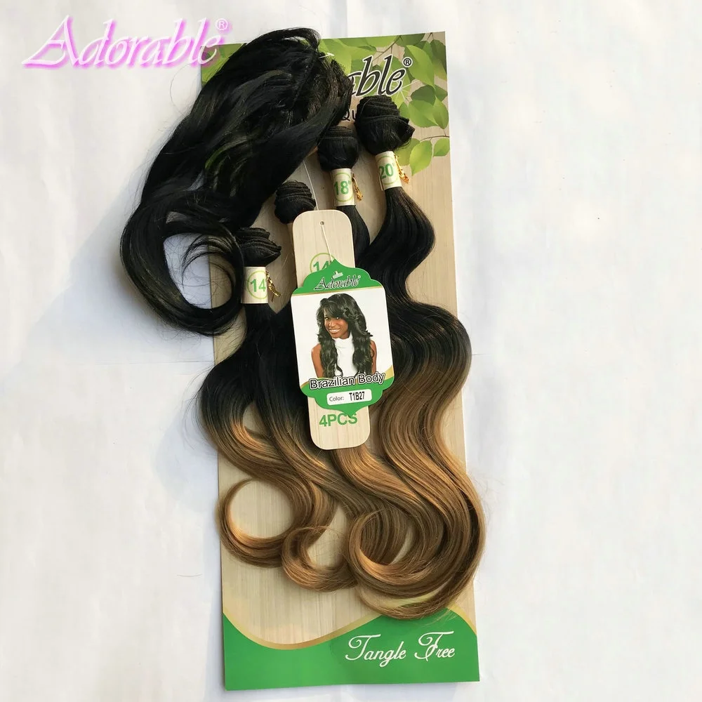 heat resistant fiber synthetic hair extension mixed two tone hair bundles Brazilian body wave 4pcs T1b27 free closure
