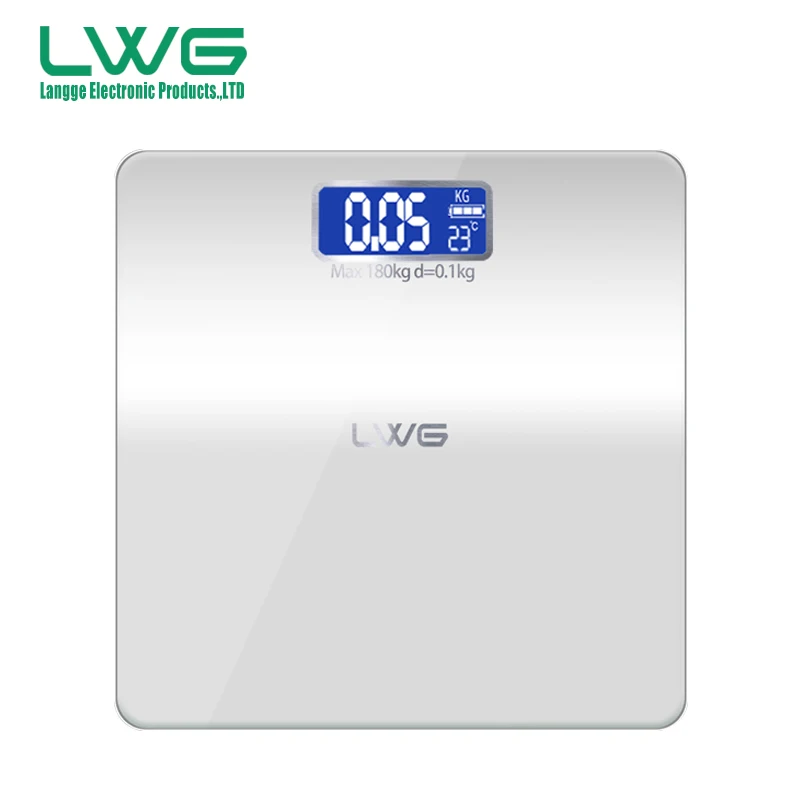 2023 180kg smooth square body weighting bathroom calibration glass scale