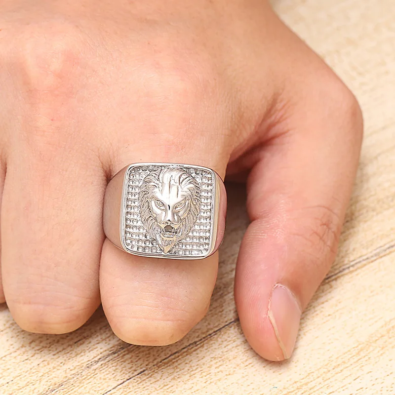 Wholesale Gold Silver Plated Stainless Steel Lion Head Ring for Men HipHop Jewelry