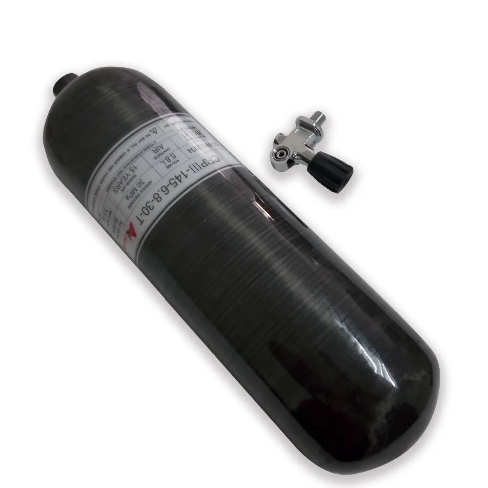 
New arrivales PCP Cylinder Empty air bottle 6.8L 4500psi 30Mpa Carbon Fiber SCUBA Diving Tank with a Diving Valve 