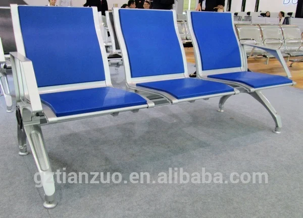 Triple Seats Indoor Blue Polyurethane PU Foam Airport Seating Chair