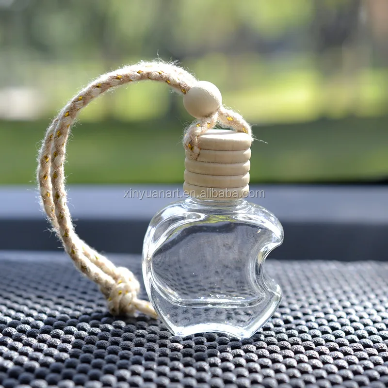 High quality apple shaped empty hanging car air freshener 5ml perfume glass bottle