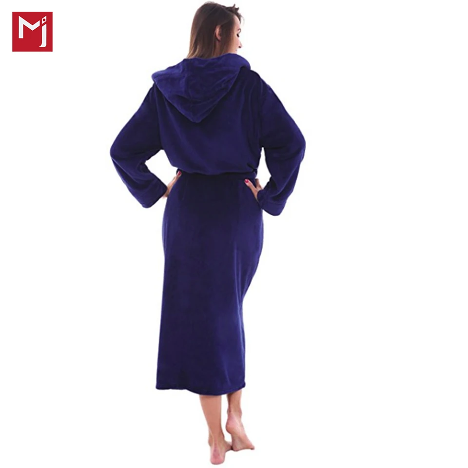 
Womens Fleece Robe, Long Hooded Bathrobe 