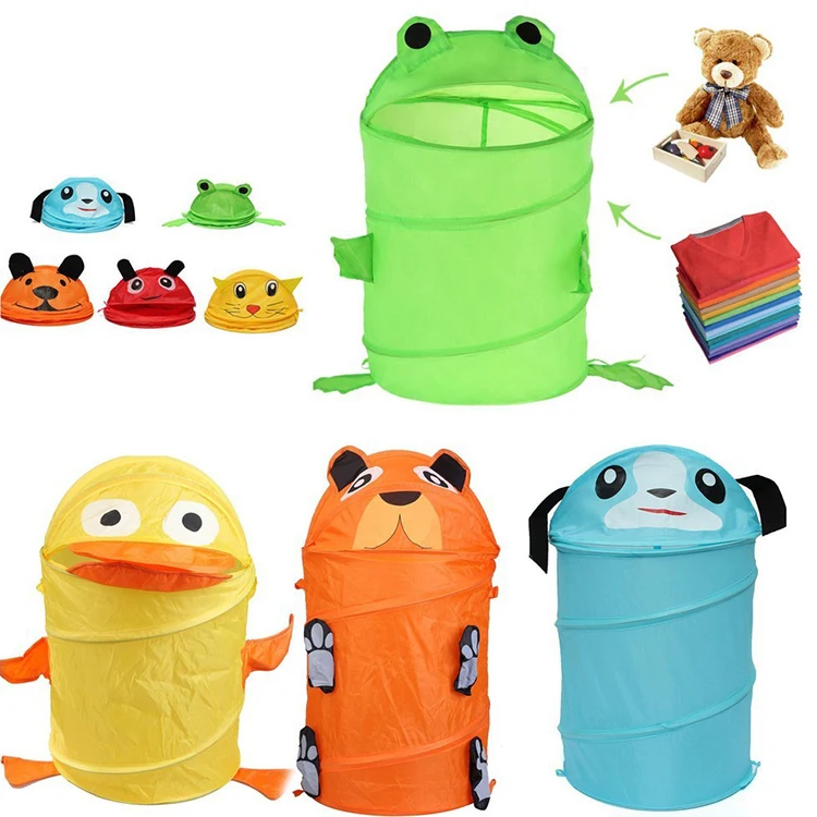 Милая Детская мультяшная круглая спиральная складная сумка для хранения белья, сетчатая корзина из полиэстера для игрушек, ведро-органайзер, шкатулка для грязной одежды