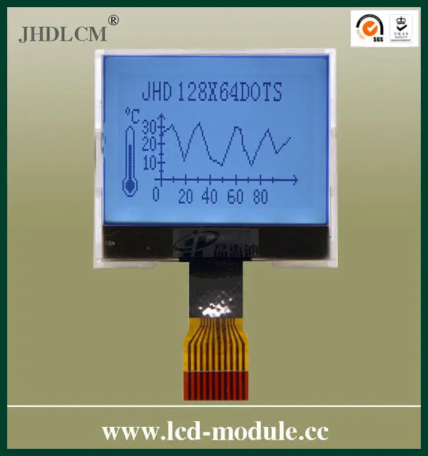 Stn пропускающий положительные графический жк-дисплей JHD12864-G98BTW-BW