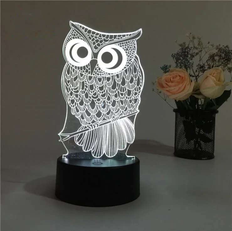 Wholesale Gift Indoor Decoration Remote Control Owl Shape 3D Illusion Lamp Night Light