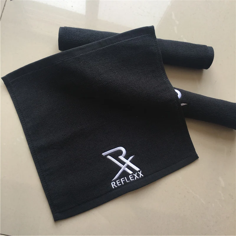 Black cotton washcloth with embroidery custom logo