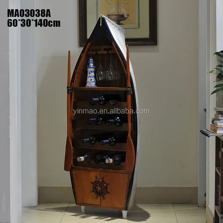 Wooden Ship Design Wine Rack, 60x30x144cm, Marine boat style cabine, wine display