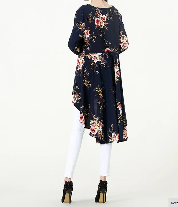 2022 oem service pretty Islamic clothing arabic muslim printed tunic top for women