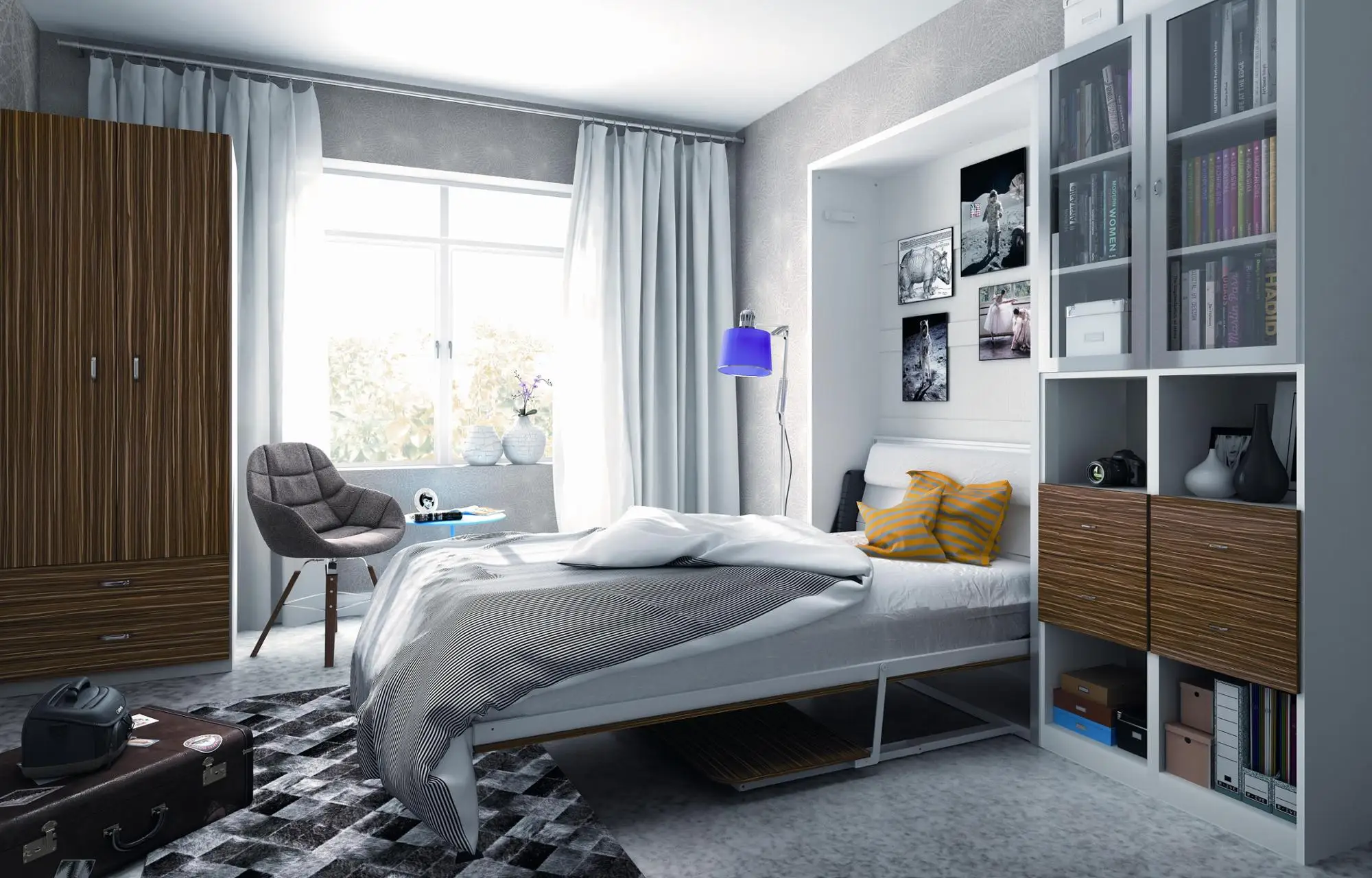 Mechanism for queen folding bed wall bed murphy bed with desk full size